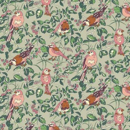 Woodland Walk Collection, Hedgerow Chorus, Tessuto Verde Uccellini tra le Siepi - Liberty Fabrics