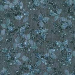 Sienna Shadow, Tessuto Grigio con foglie azzurre - Robert Kaufman