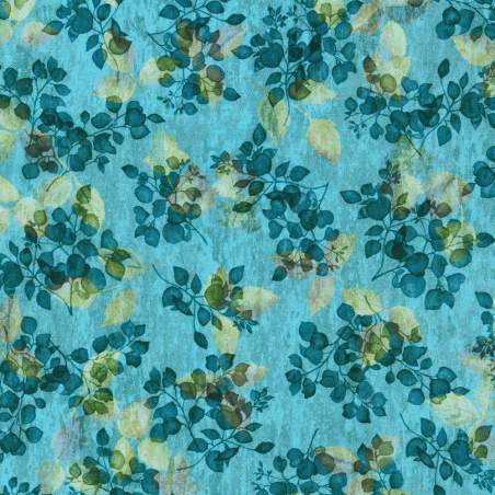 Sienna Waterfall, Tessuto Azzurro Cascata con foglie blu - Robert Kaufman