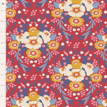 Tilda Jubilee Anemone Red, tessuto rosso con fiori anemoni