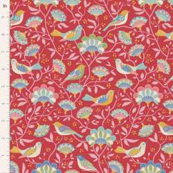 Tilda Jubilee Bird Tree Red, tessuto blu con alberi e uccellini Tilda Fabrics - 1