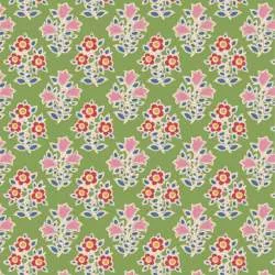 Tilda Jubilee Farm Flowers Green, Tessuto verde con fiori della fattoria