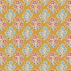 Tilda Jubilee Farm Flowers Mustard, Tessuto giallo mostarda con fiori della fattoria