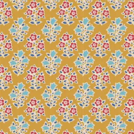 Tilda Jubilee Farm Flowers Mustard, Tessuto giallo mostarda con fiori della fattoria