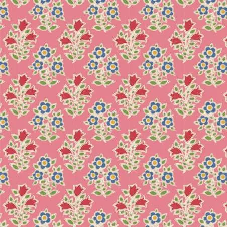 Tilda Jubilee Farm Flowers Pink, Tessuto rosa con fiori della fattoria