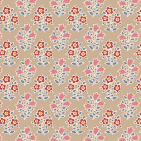 Tilda Jubilee Farm Flowers Sand, Tessuto beige sabbia con fiori della fattoria