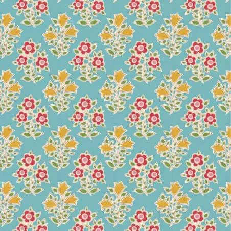 Tilda Jubilee Farm Flowers Teal, Tessuto turchese con fiori della fattoria Tilda Fabrics - 1