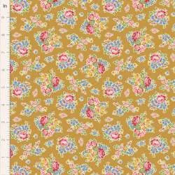 Tilda Jubilee Sue Mustard, tessuto giallo mostarda con fiorellini
