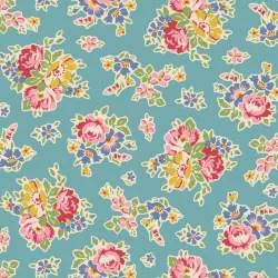 Tilda Jubilee Sue Teal, tessuto turchese con fiorellini Tilda Fabrics - 2