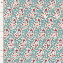 Tilda Jubilee Teardrop Teal, tessuto turchese con fiori cachemire Tilda Fabrics - 1