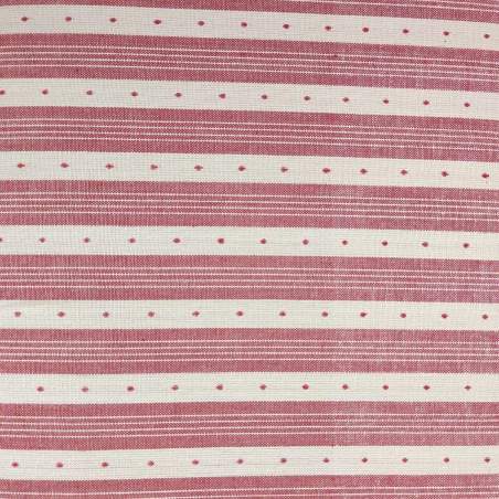 Moda, Tessuto tinto in Filo Fondo Beige Chiaro con Righe Rosse pallide punteggiata