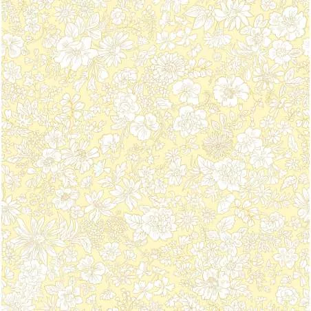 Emily Belle Neutrals Magnolia, tessuto Giallo Chiaro con piccoli fiori bianchi - Liberty Quilting