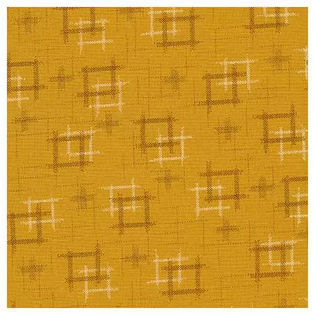 Sevenberry Kasuri Gold, Tessuto Giallo Oro con quadrati astratti - Robert Kaufman