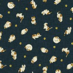 Sevenberry Kasuri Navy, Tessuto Blu marina con gattini - Robert Kaufman