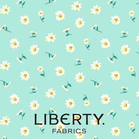 London Parks Collection, Dulwich Daisy B, tessuto azzurro con margherite bianche - Liberty Fabrics