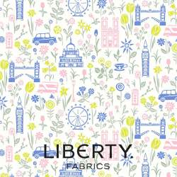 London Parks Collection, Summer in the City, tessuto bianco con stampe pastello di monumenti e fiori - Liberty Fabrics Liberty F