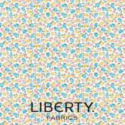 London Parks Collection,Tiny Tulips A, tessuto bianco con piccoli tulipani azzurri, rosa e gialli - Liberty Fabrics