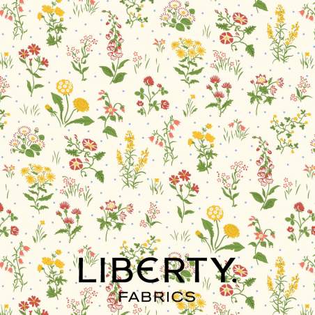 Woodland Walk Collection, Autumn Meadow, tessuto crema con immagini botaniche di fiori autunnali - Liberty Fabrics Liberty Fabri