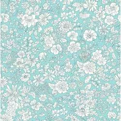 Emily Belle Brights, Mermaid, tessuto Verde Acqua brillante con piccoli fiori bianchi - Liberty Quilting