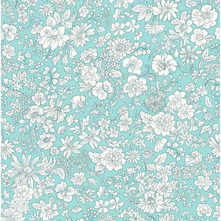 Emily Belle Brights, Mermaid, tessuto Verde Acqua brillante con piccoli fiori bianchi - Liberty Quilting
