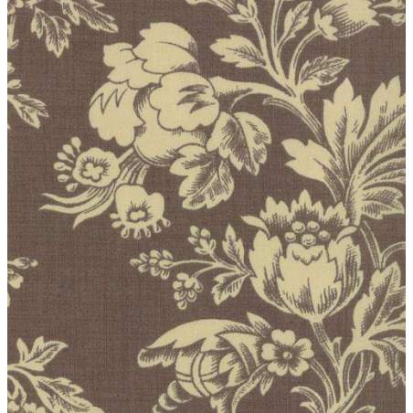 Moda Fabrics Fa La La La, Tessuto Marrone con con grandi fiori panna