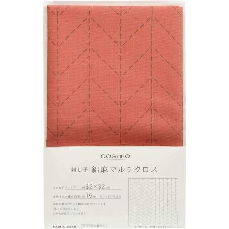 Tessuto Sashiko arancione prestampato con disegno Sujiaya da 32 x 32 cm