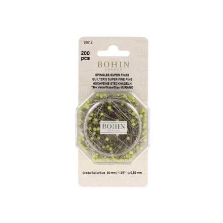 Bohin, Spilli Super Fini con Testa di Vetro Gialli per Patchwork e Quilting da 35 x 0,50 mm - 200pz
