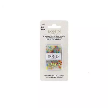 Bohin, Spilli Vetro di Murano, Colore Arcobaleno - 80pz