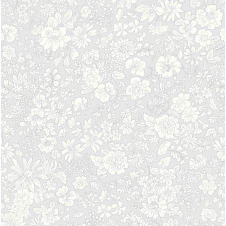 Emily Belle Neutrals Silver Birch, tessuto Grigio Argento con piccoli fiori bianchi - Liberty Quilting