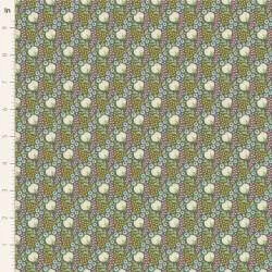 Tilda Sanctuary Cottonfield Greygreen, Tessuto Verde su Grigio con fiori di cotone Tilda Fabrics - 1