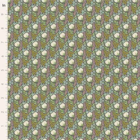 Tilda Sanctuary Cottonfield Greygreen, Tessuto Verde su Grigio con fiori di cotone Tilda Fabrics - 1