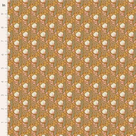 Tilda Sanctuary Cottonfield Ochre, Tessuto Ocra con fiori di cotone Tilda Fabrics - 1
