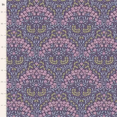 Tilda Sanctuary Larissa Eggplant, Tessuto Blu Melanzana con intreccio di fiori Tilda Fabrics - 1