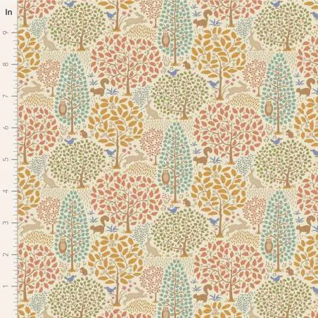 Tilda Sanctuary Sanctuary Warm, Tessuto Toni Caldi con animali nella foresta