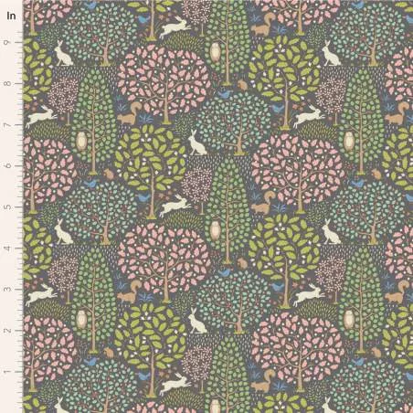 Tilda Sanctuary Sanctuary Greygreen, Tessuto Verde su Grigio con animali nella foresta Tilda Fabrics - 1