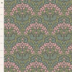 Tilda Sanctuary Larissa Greygreen, Tessuto Verde su Grigio con intreccio di fiori