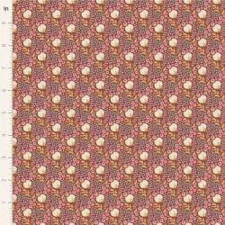 Tilda Sanctuary Cottonfield Maroon, Tessuto Rosso Bordeaux con fiori di cotone