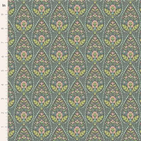 Tilda Sanctuary Adina Greygreen, Tessuto Verde su Grigio con pois e fiori Tilda Fabrics - 1