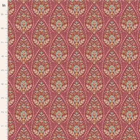 Tilda Sanctuary Adina Maroon, Tessuto Rosso Bordeaux con pois e fiori Tilda Fabrics - 1