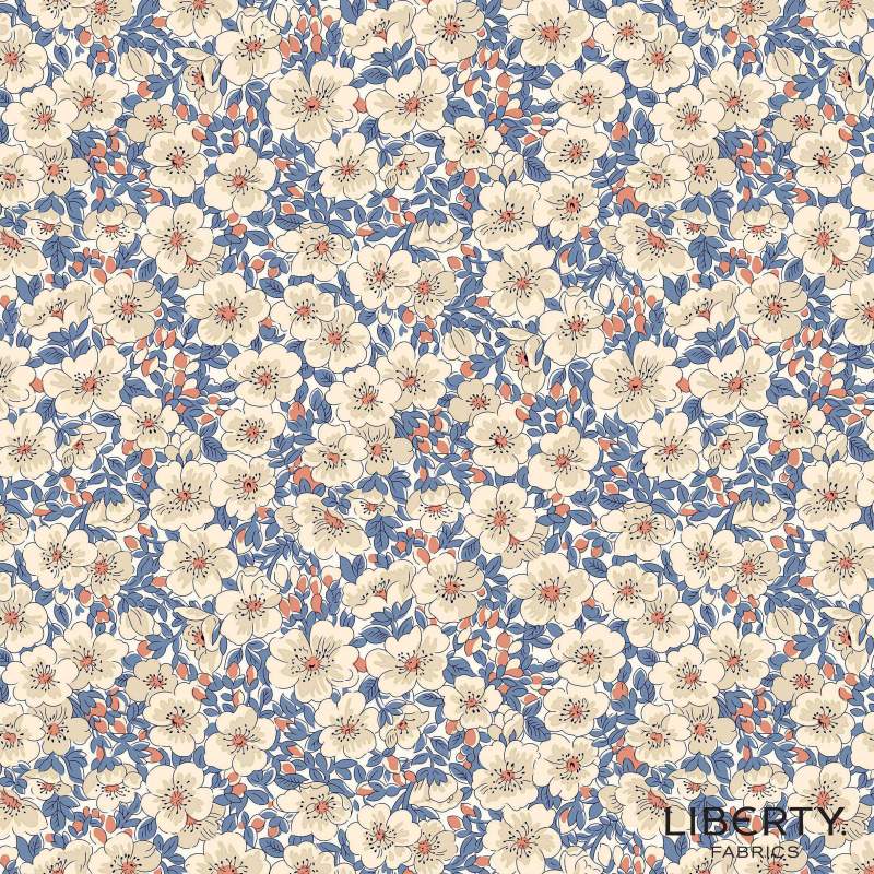 Tree of Life Dina Blossom Woodland Pastels, Tessuto Blu con Fioritura - Lyberty Fabrics Liberty Fabrics - 1