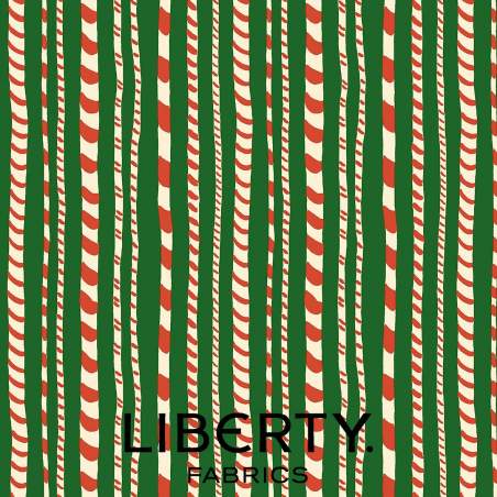 Festive Fair Candy Cane Stripe, Tessuto Verde a Righe - Liberty Fabrics