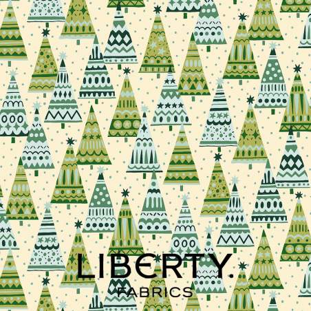 Festive Fair Frosty Forest, Tessuto con Alberi Verdi e Azzurri - Liberty Fabrics