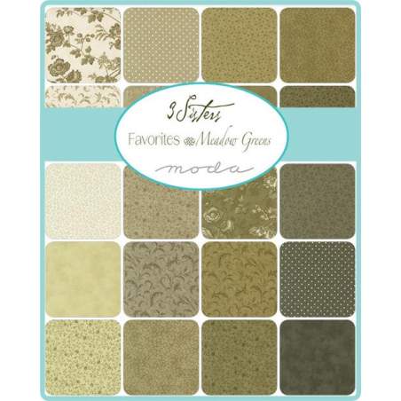 Pacchetto di 21 Fat Quarter da 45 x 55 cm sui toni del Verde - 3 Sisters Favorites, Moda Fabrics
