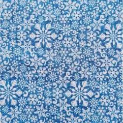 Tessuto invernale azzurro e blu con fiocchi di neve bianchi