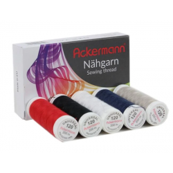Set di 5 filati per cucire 100% Poliestere da 200m, colorati - Ackermann Universal 120