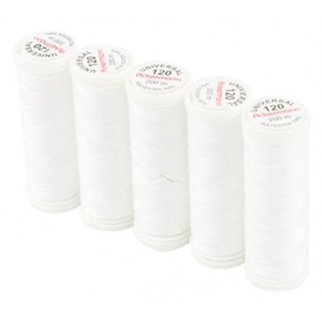 Set di 5 filati per cucire da 200m, Bianco 0700 - Ackermann Universal 120