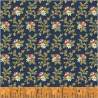 Windham Fabrics, Richmond collection- Tessuto Fondo Blu con rametti di foglie, margheritine bianche e fiori rossi