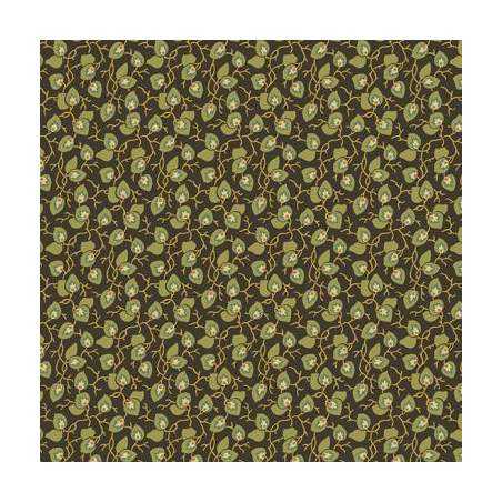 Andover Fabrics, Tessuto Fondo Verde scuro con foglie verde salvia.