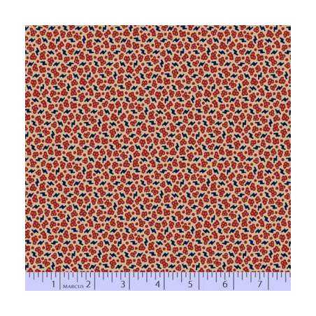 Marcus Fabrics, Indigo & Madder- Tessuto Fondo Beige con Pallini rossi