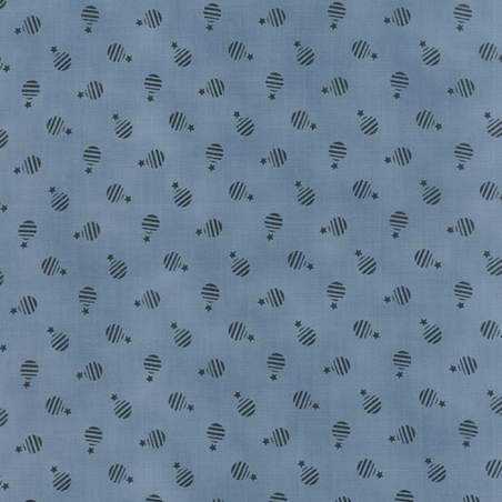 Moda Fabrics, Merrimack, Union Blues Collection, di Barbara Brackman- Tessuto Blu Scuro con Rose Azzurro polvere